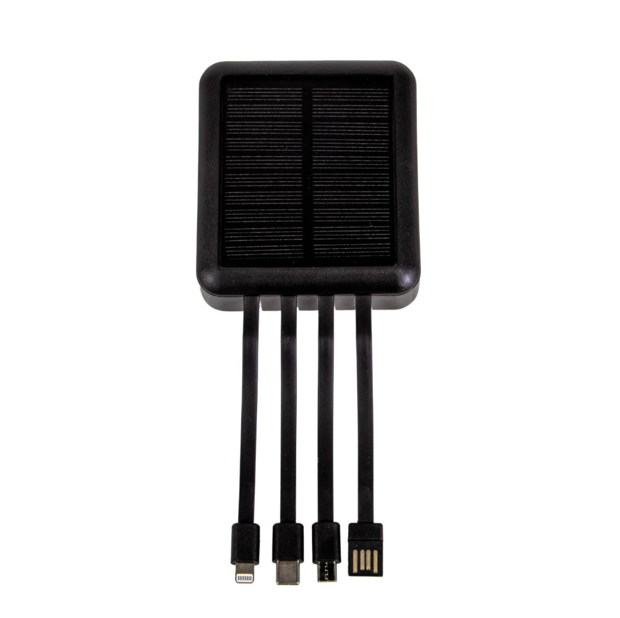 Mini solar powerbank med kabler, 10.000 mAh