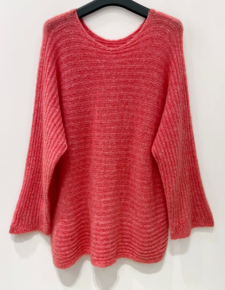 Oversized genser - Coral ull / mohair-blanding