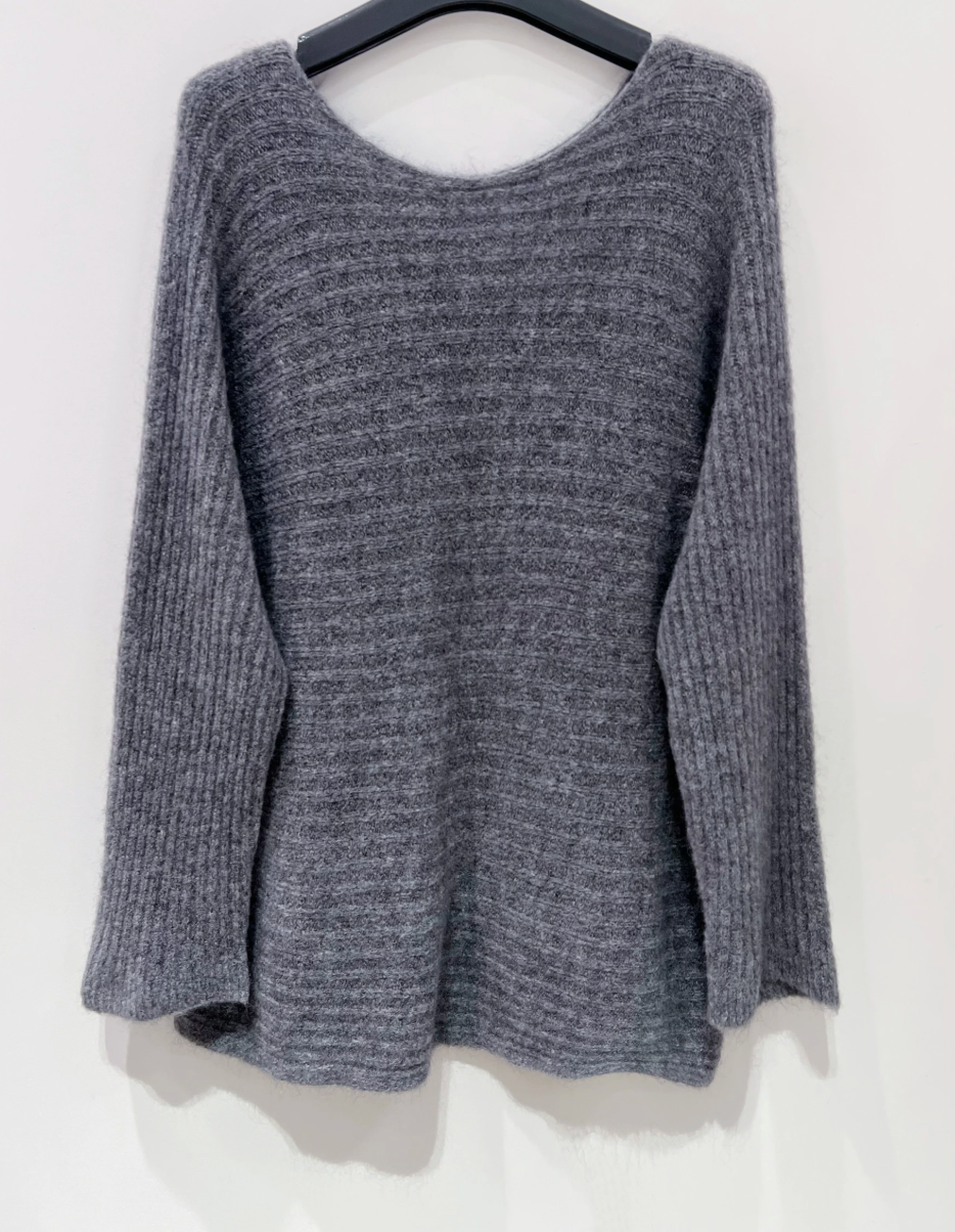 Oversized genser - Grå ull-/mohairblanding