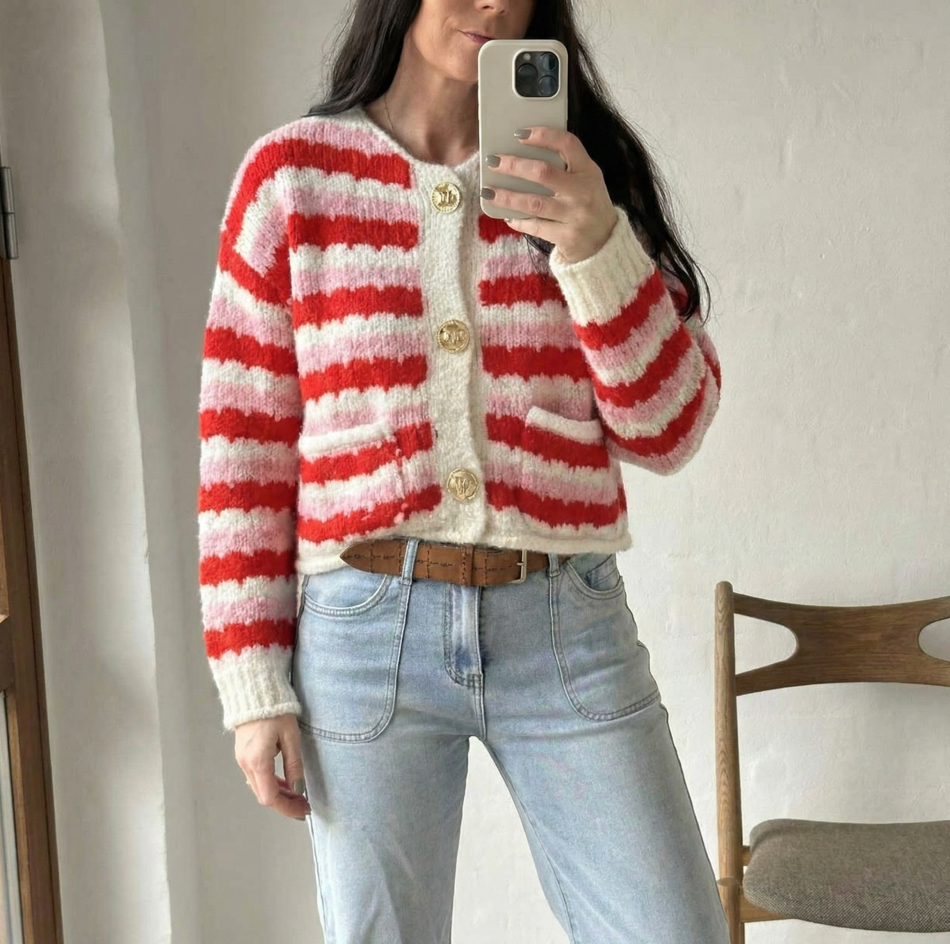 Cardigan Rød stripet