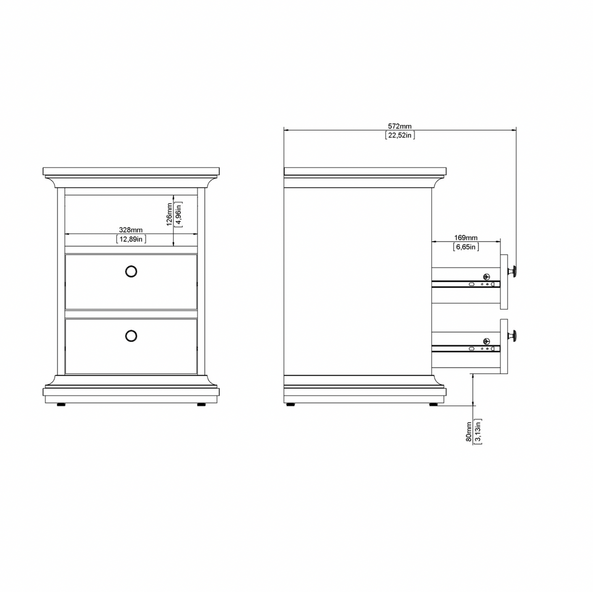 Nattbord Paris Grey – 2 skuffer