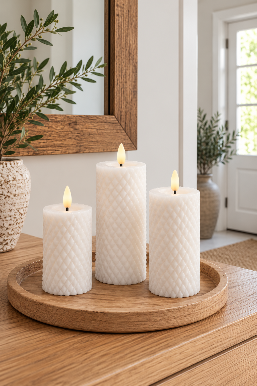 LED Blokklys / Hvit Harlekin – 3 stk med fjernkontroll