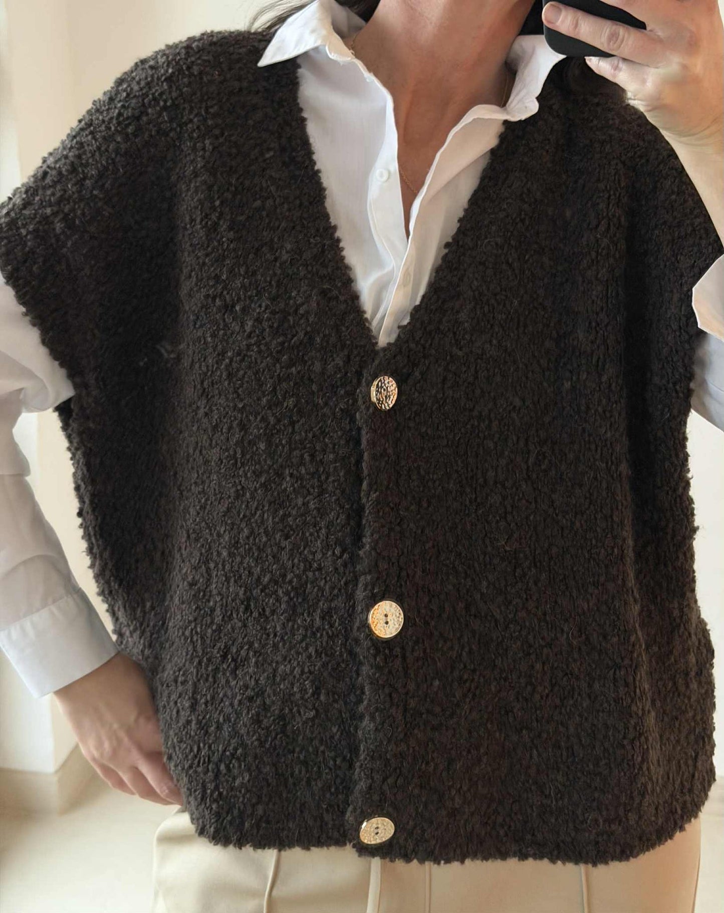 Cardigan med korte ermer - Brown