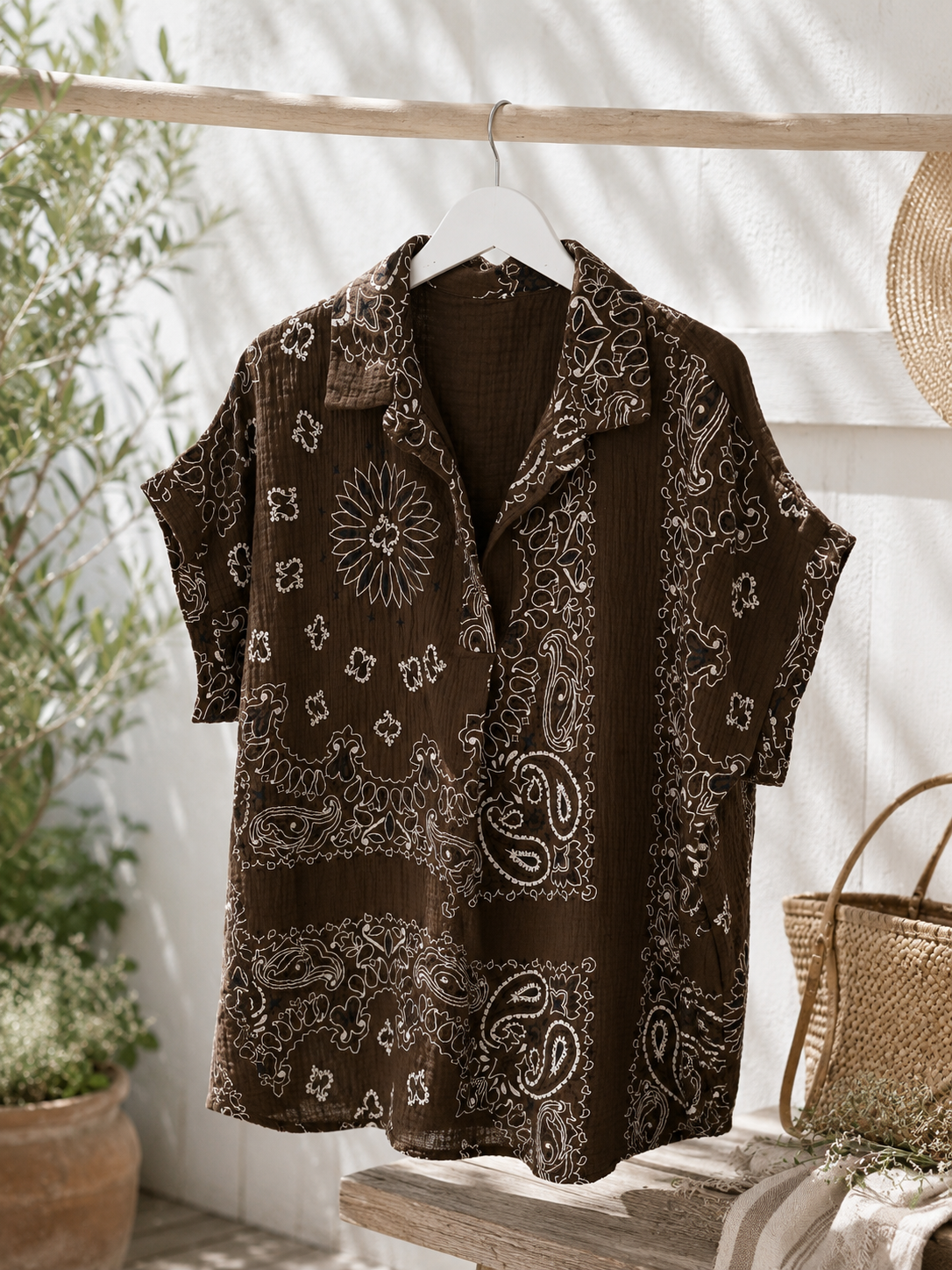 Bluse bandana bomullsgaze - Brown