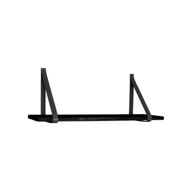 Enkel og stilfuld hylde med sorte læderstropper - 80x20 cm - VIAMAJA