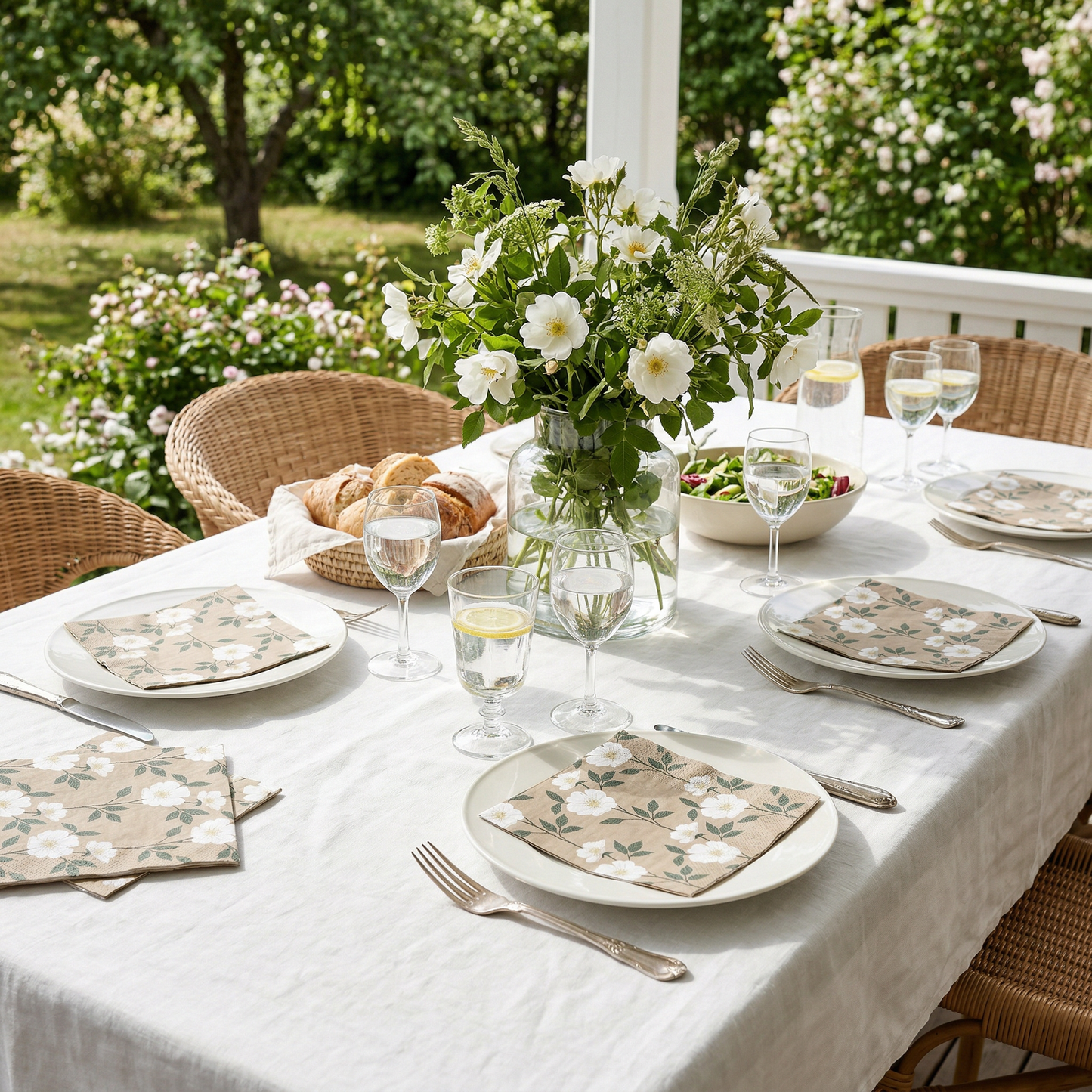 Servietter beige flower - 20 stk