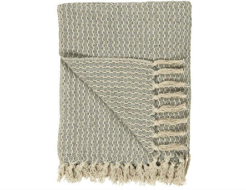 Plaid creme/støvblåt mønster - VIAMAJA.DK