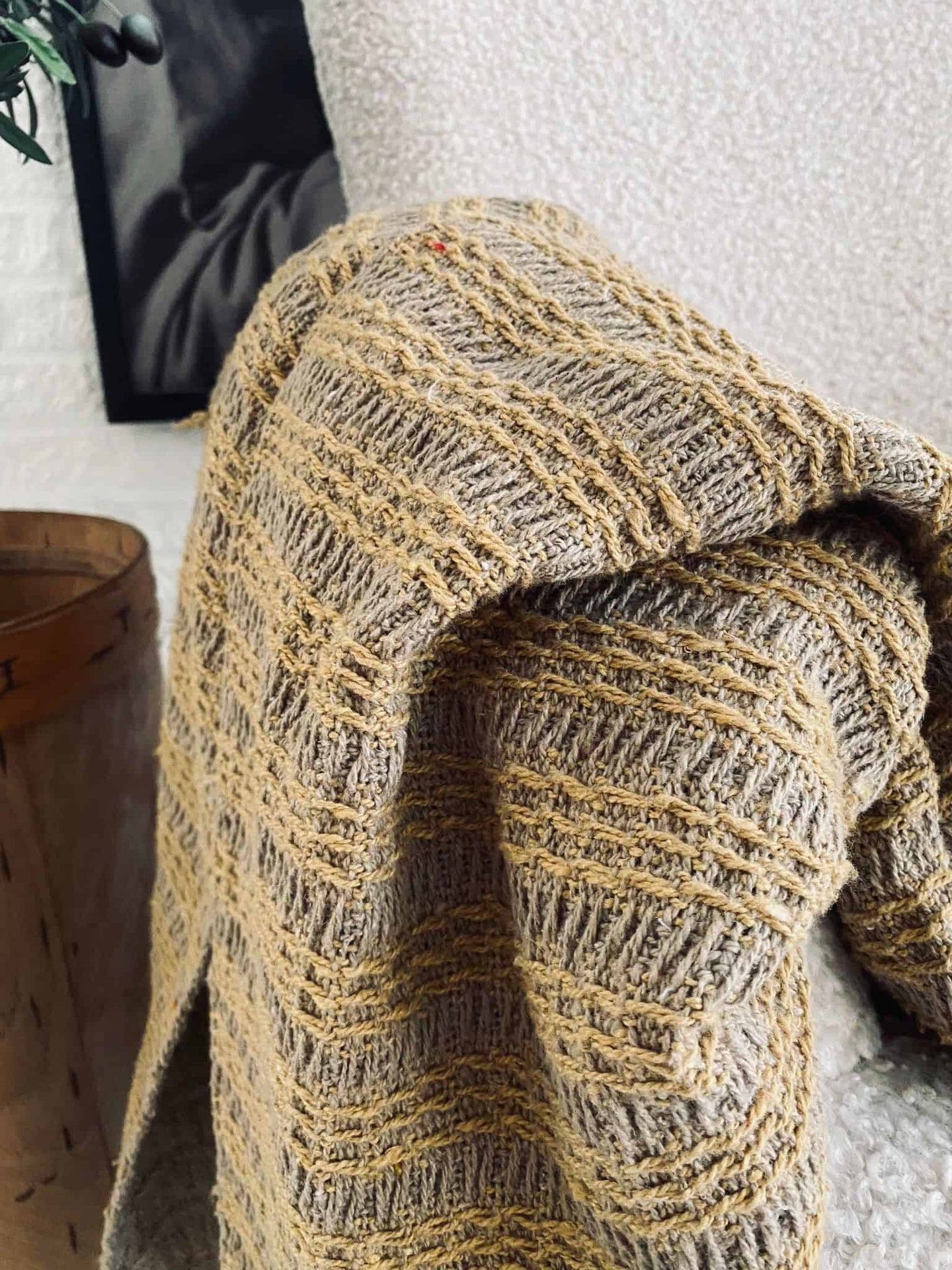 Tæppe genanvendt bomuld – Gul / Beige Strib - VIAMAJA.DK
