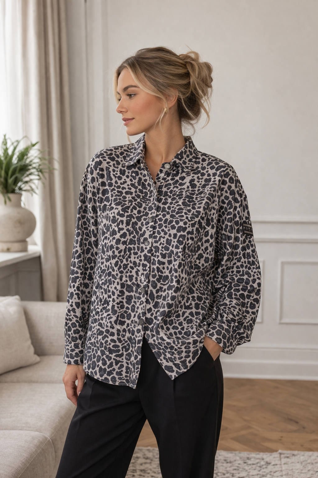 Trendy skjorte - Grå leopard