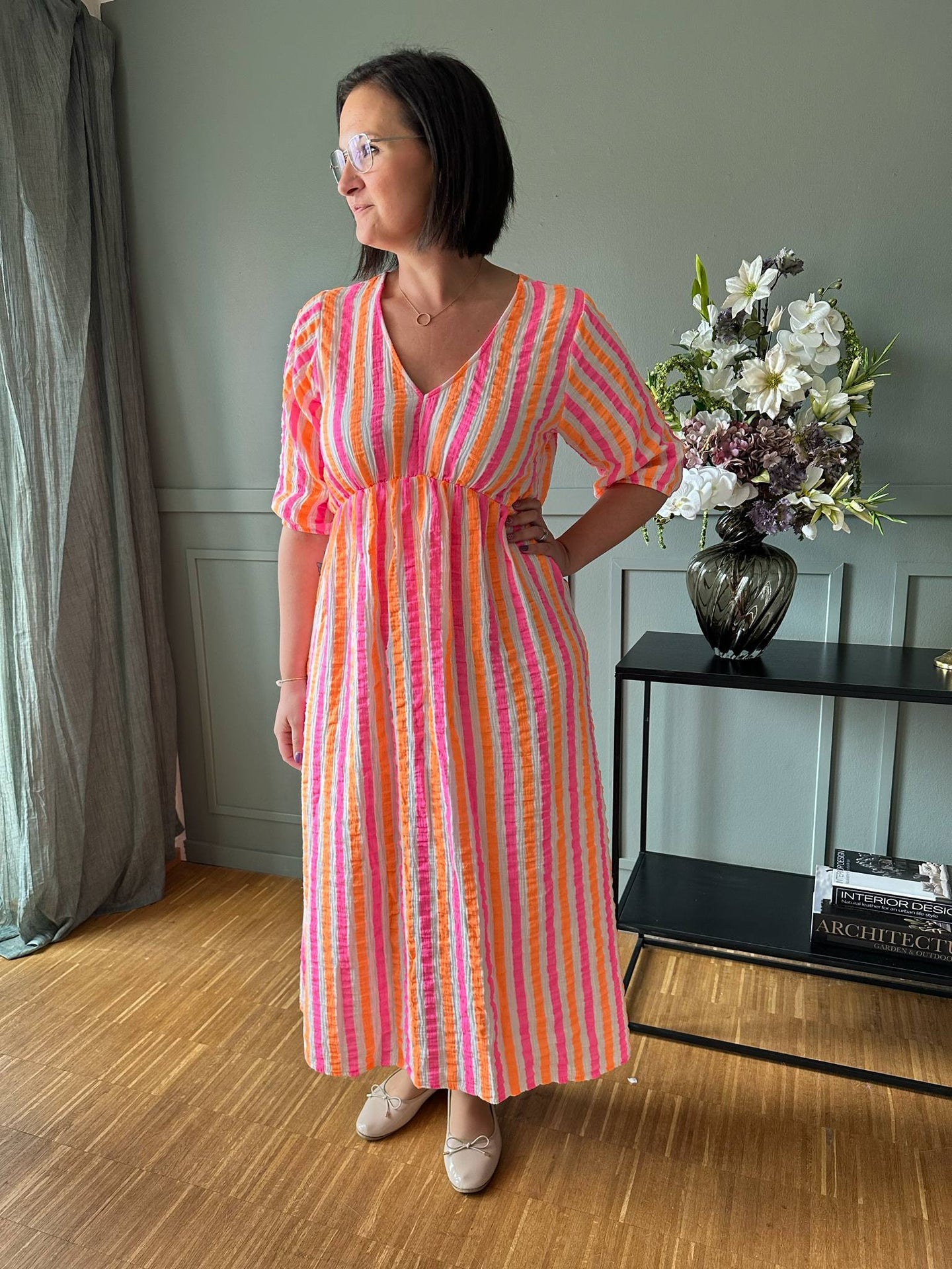 Kjole Andrea - Stripe Fuxia/Orange