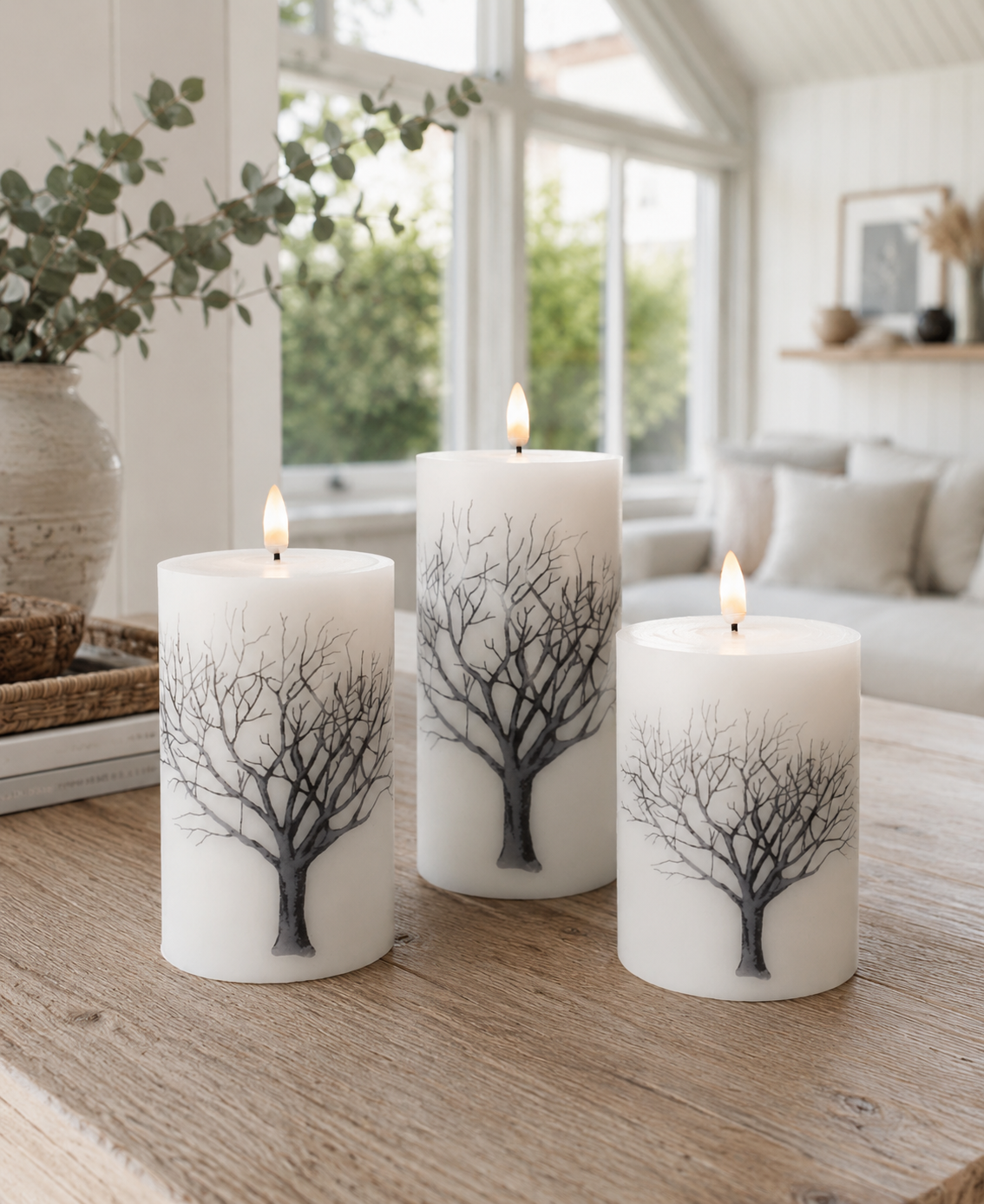 LED blokklys Nature – Sett m. 3 stk og fjernkontroll