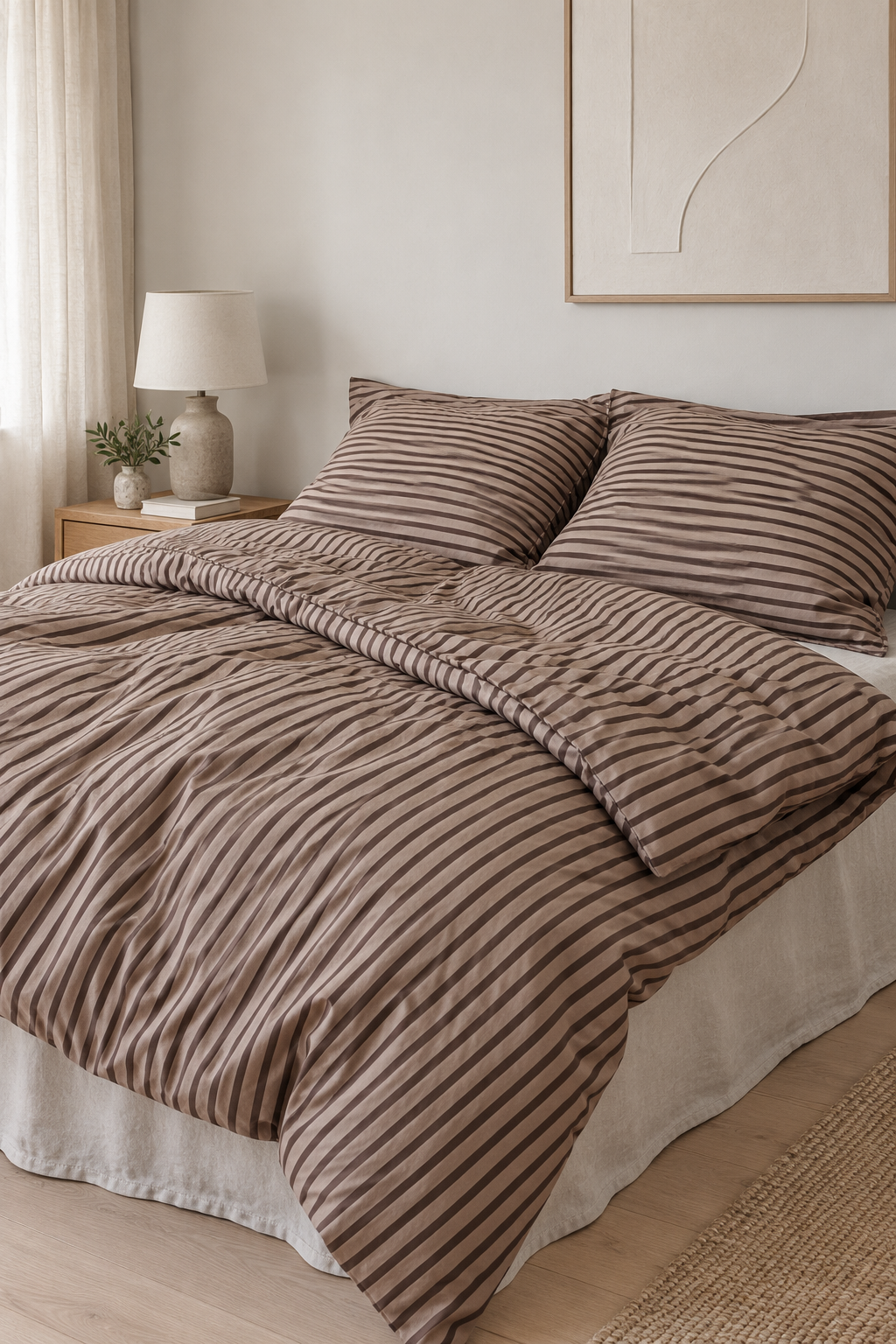 Stripete sengetøy beige stripe 140x200