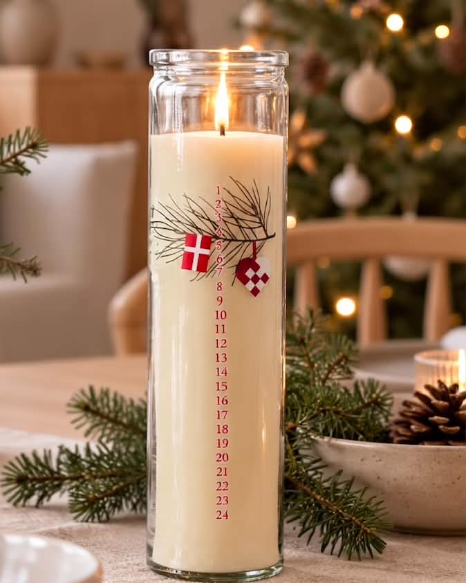 Kalenderlys i glass - Dansk Jul
