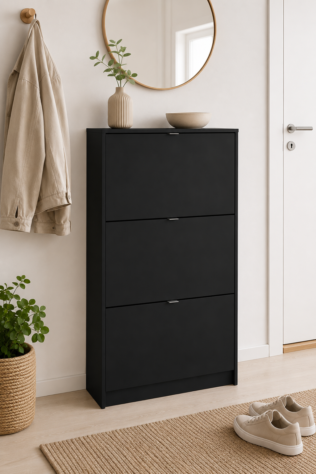 Skoskap med 3 klaffeluker og 2 hyller - Black