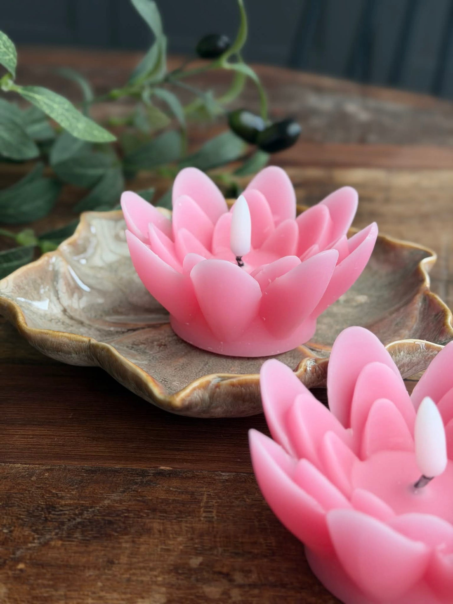Flytelys med timer - Sett med 2 stk. Rosa Lotus