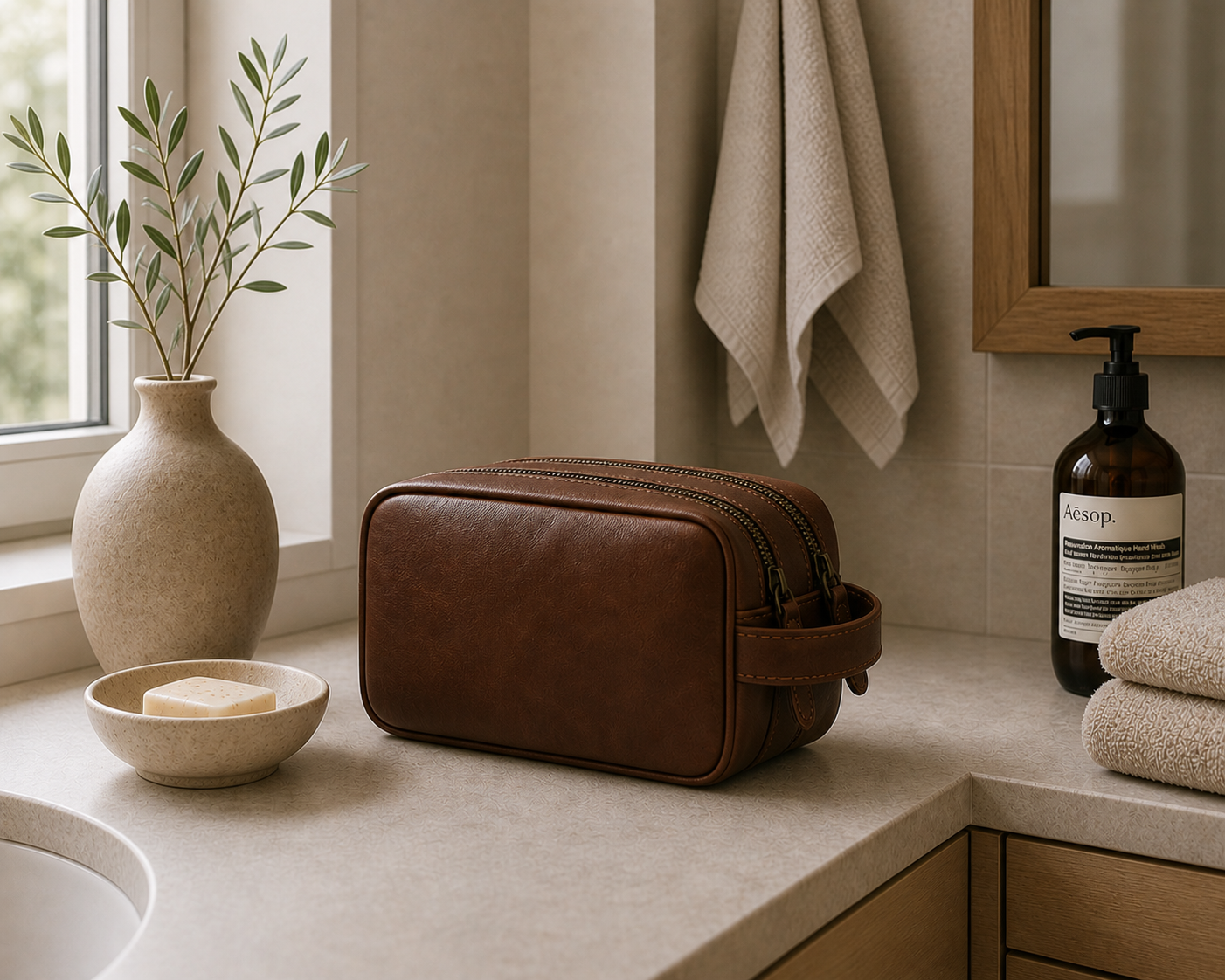 Dobbel toalettmappe Faust - Dark brown