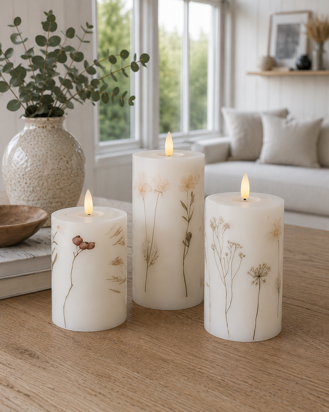 LED blokklys FLOWER – Sett m. 3 stk og fjernkontroll