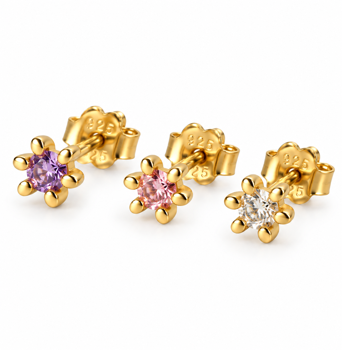 Mix box GIA lilla, rosa, klar 18K forgylt