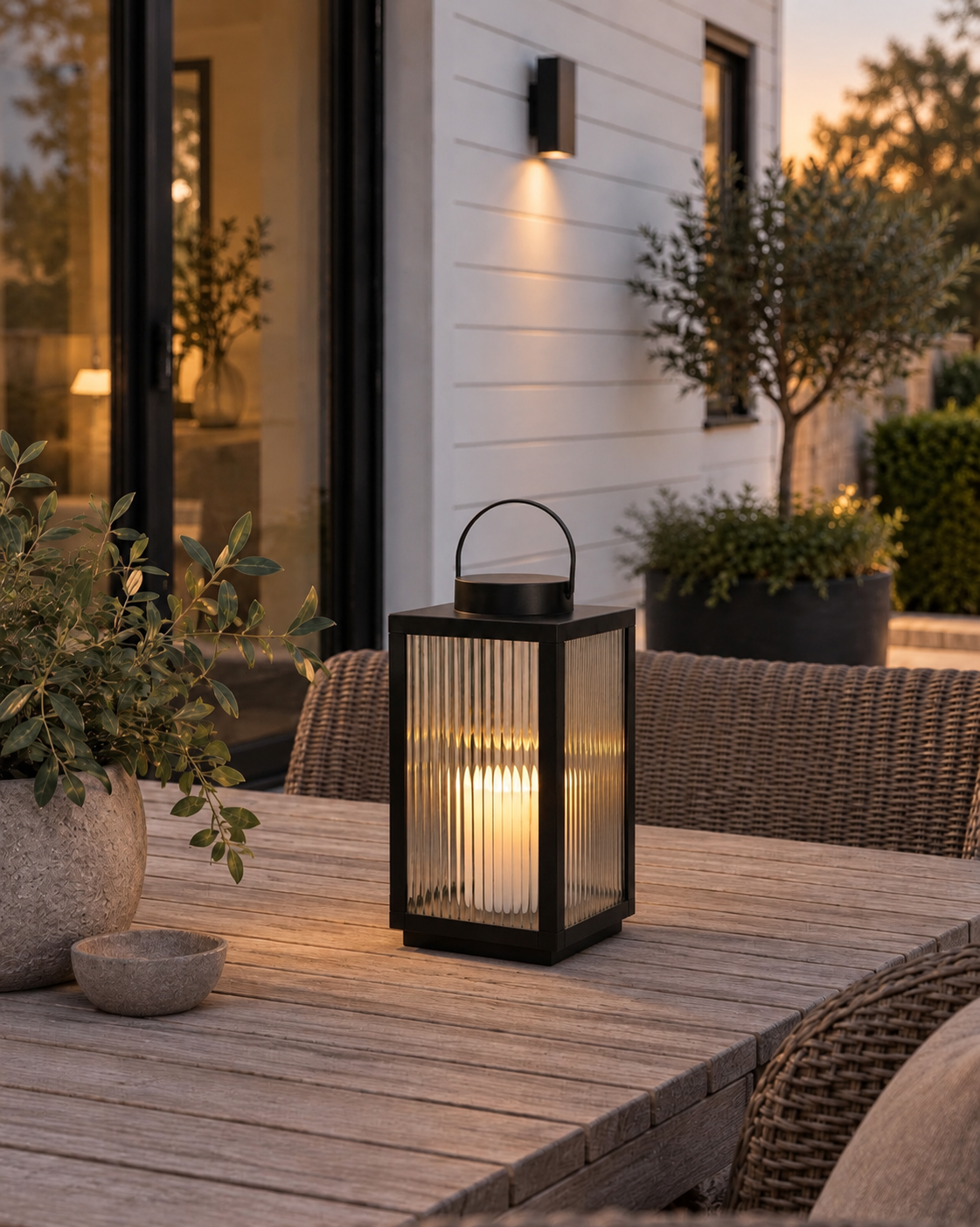 Lanterne Nordic med bloklys og timer