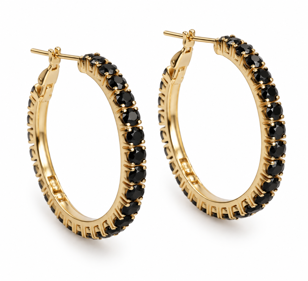 Øreringer Smilla Hoops 18K forgylt - Svart