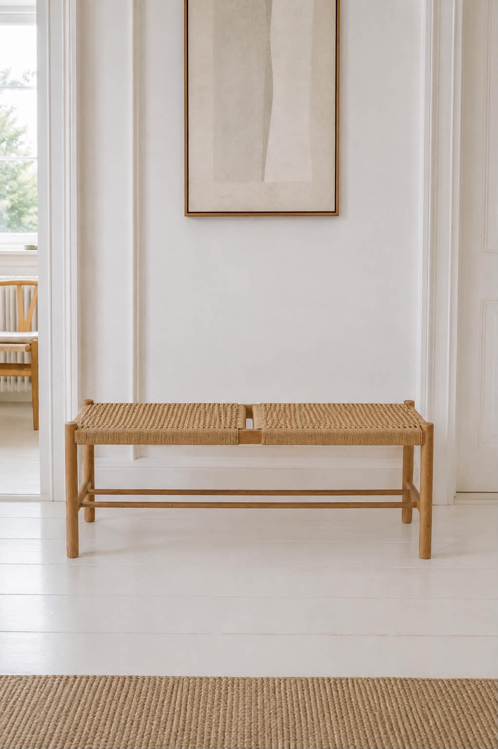 Benk Cotta i massiv eik og flettesete - 110cm