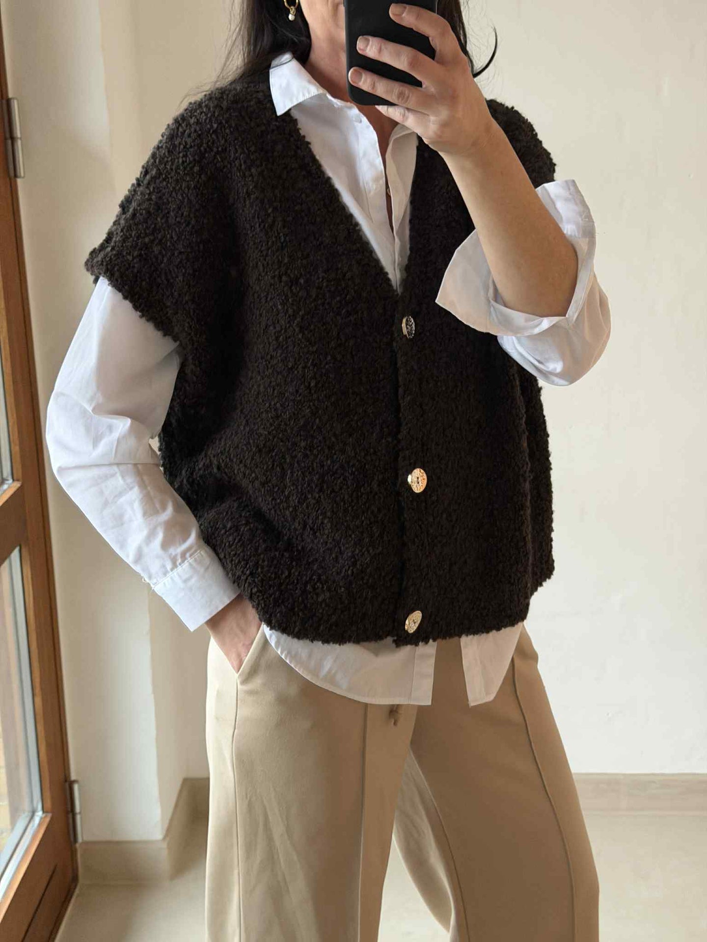 Cardigan med korte ermer - Brown