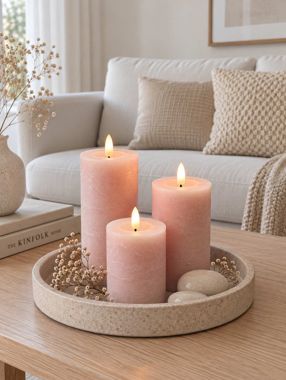 LED Bloklys / Rosa – 3 stk Rustikk lys