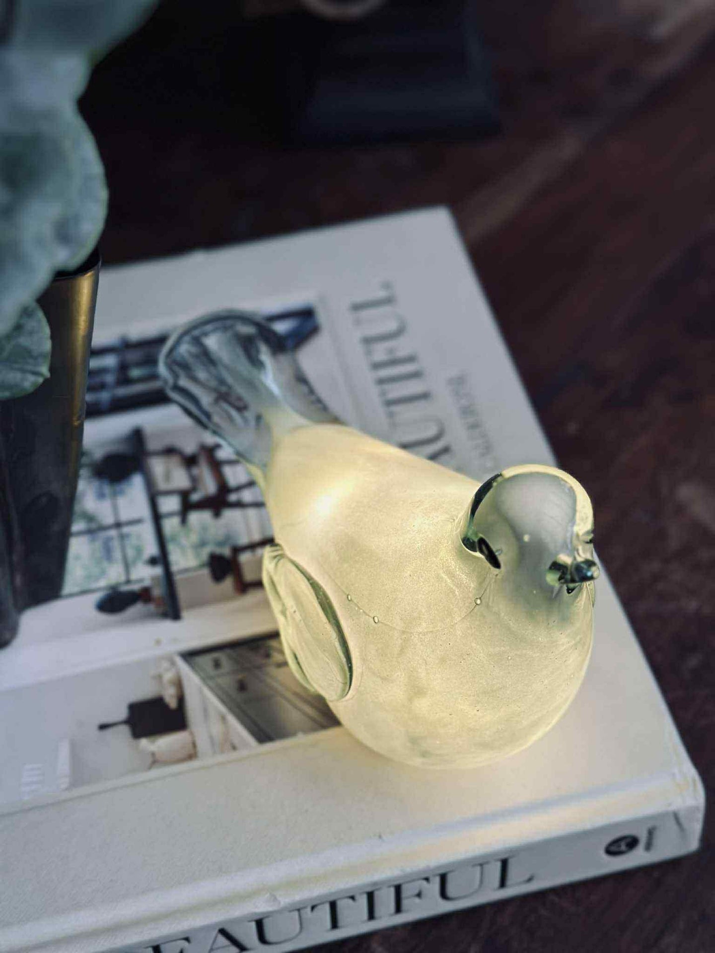 LED-fugl i munnblåst glass - Grønn