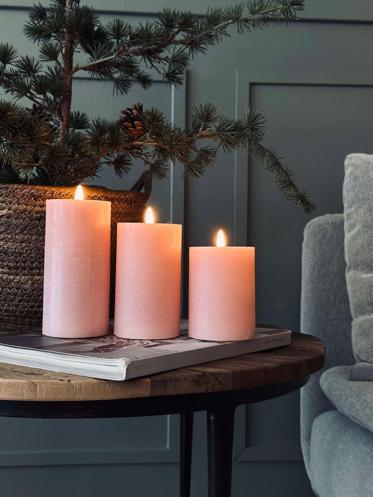 LED Bloklys / Rosa – 3 stk Rustikk lys