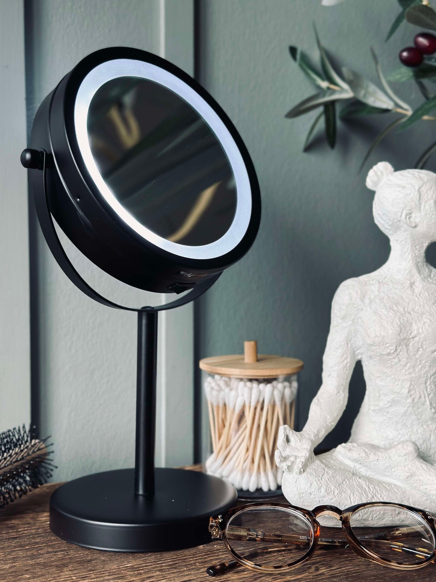 Sminkespeil med lys - Svart