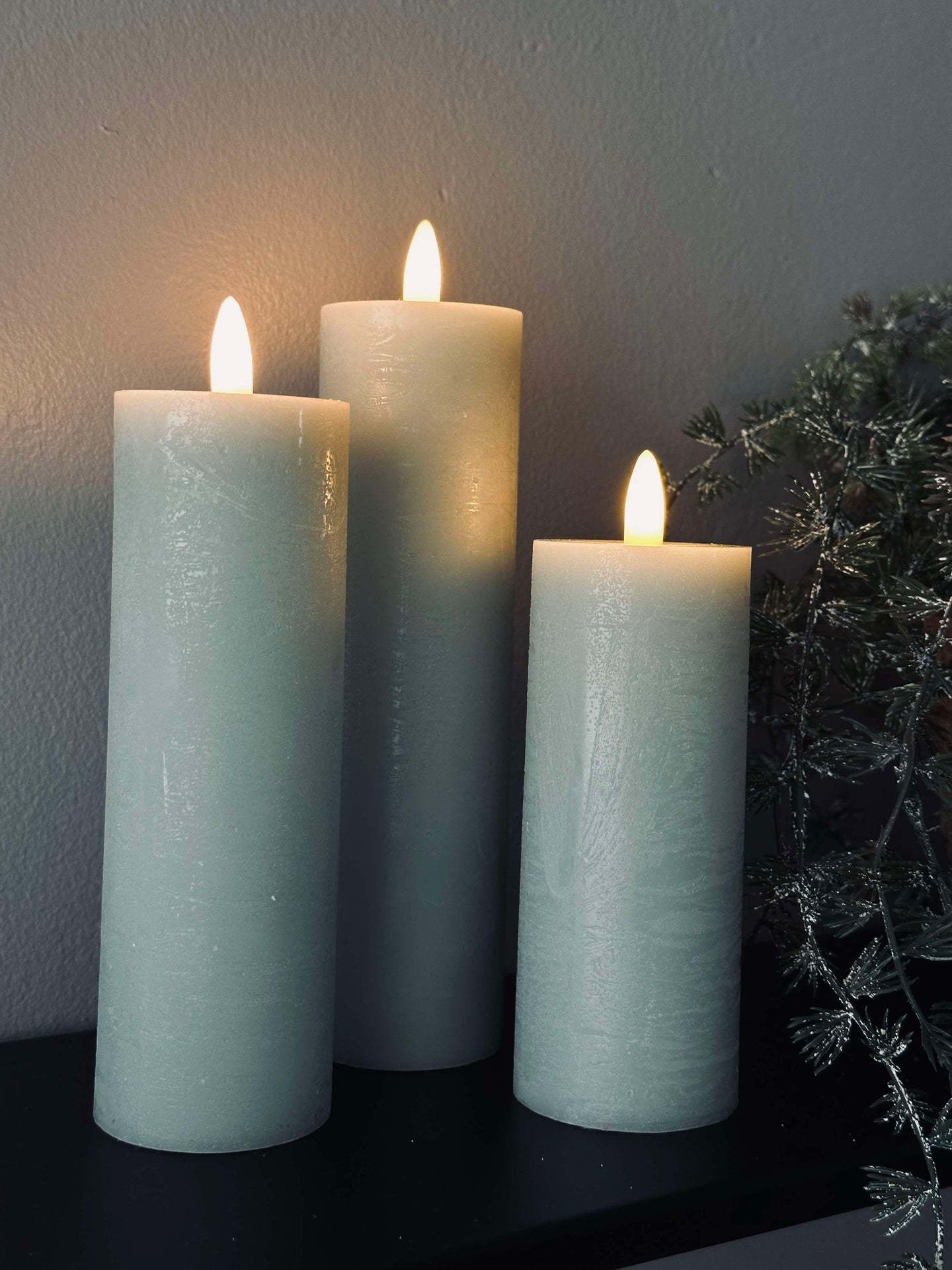 LED Blokklys / Mint – 3 stk Rustikk dia 5 cm