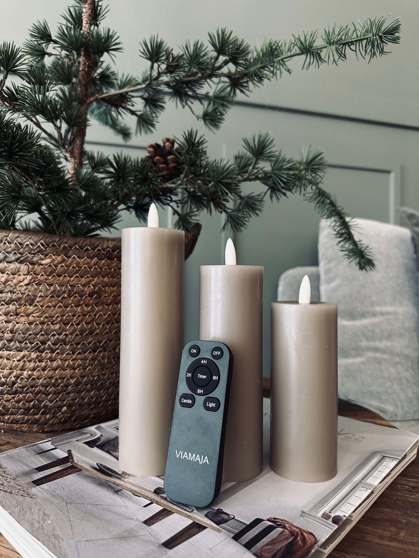 LED blokklys / Sand – 3 stk lys dia 5 cm