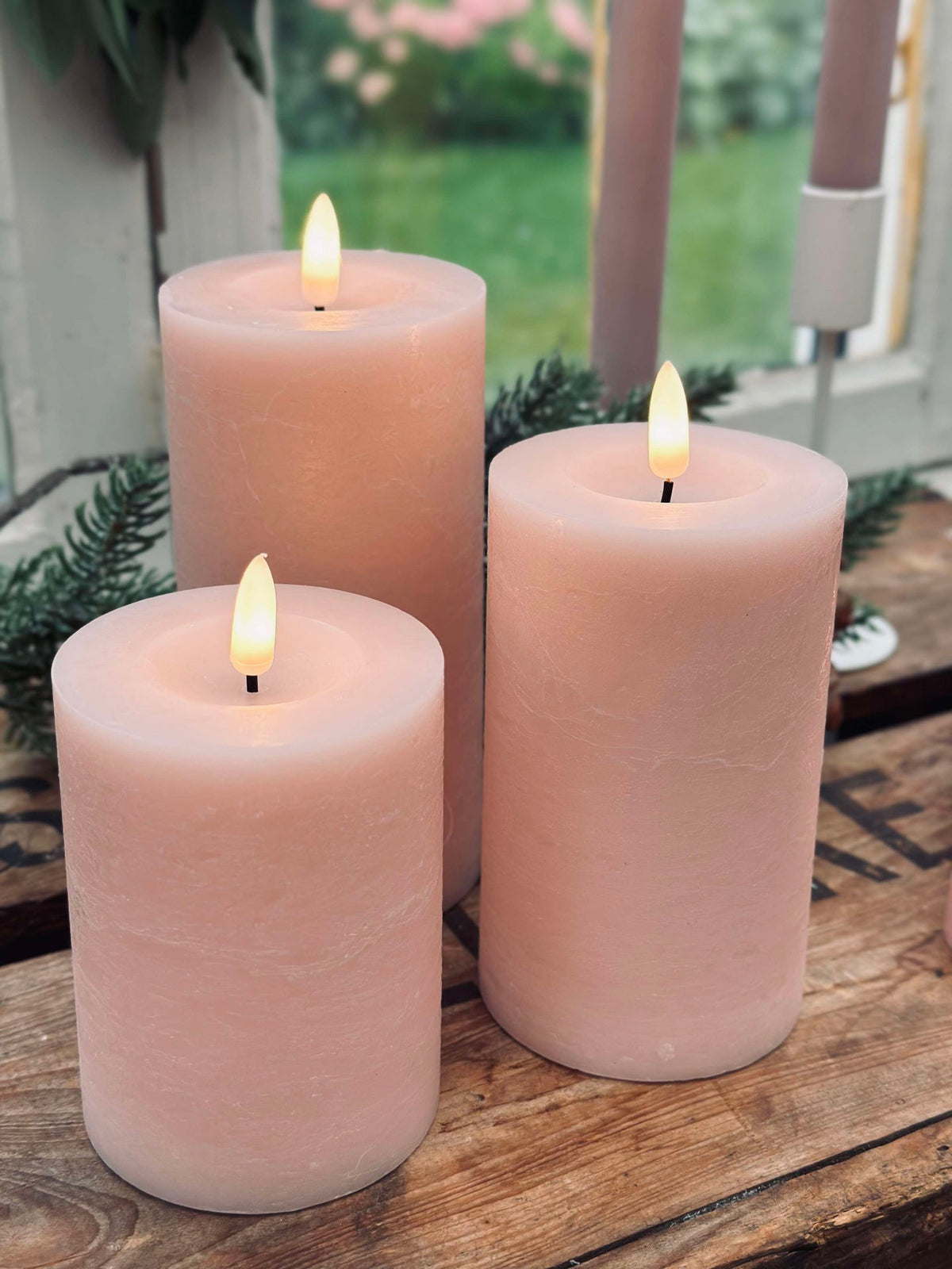 LED Bloklys / Rosa – 3 stk Rustikk lys