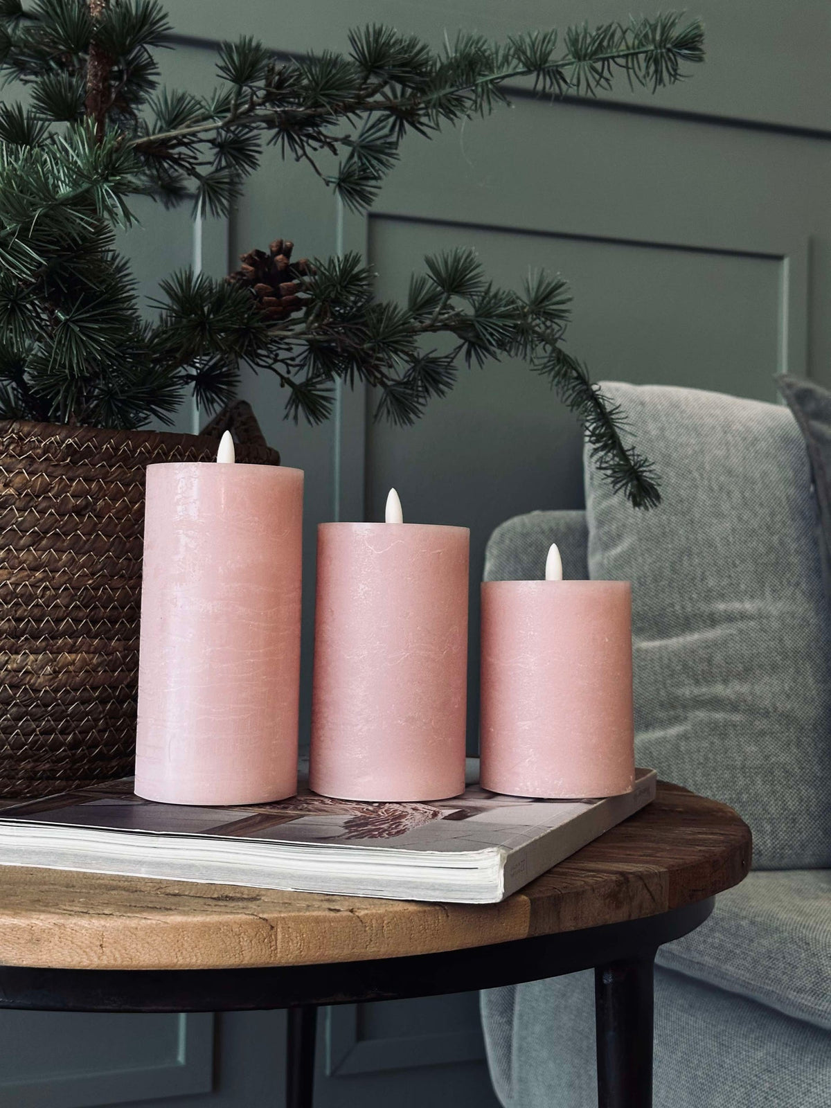 LED Bloklys / Rosa – 3 stk Rustikk lys