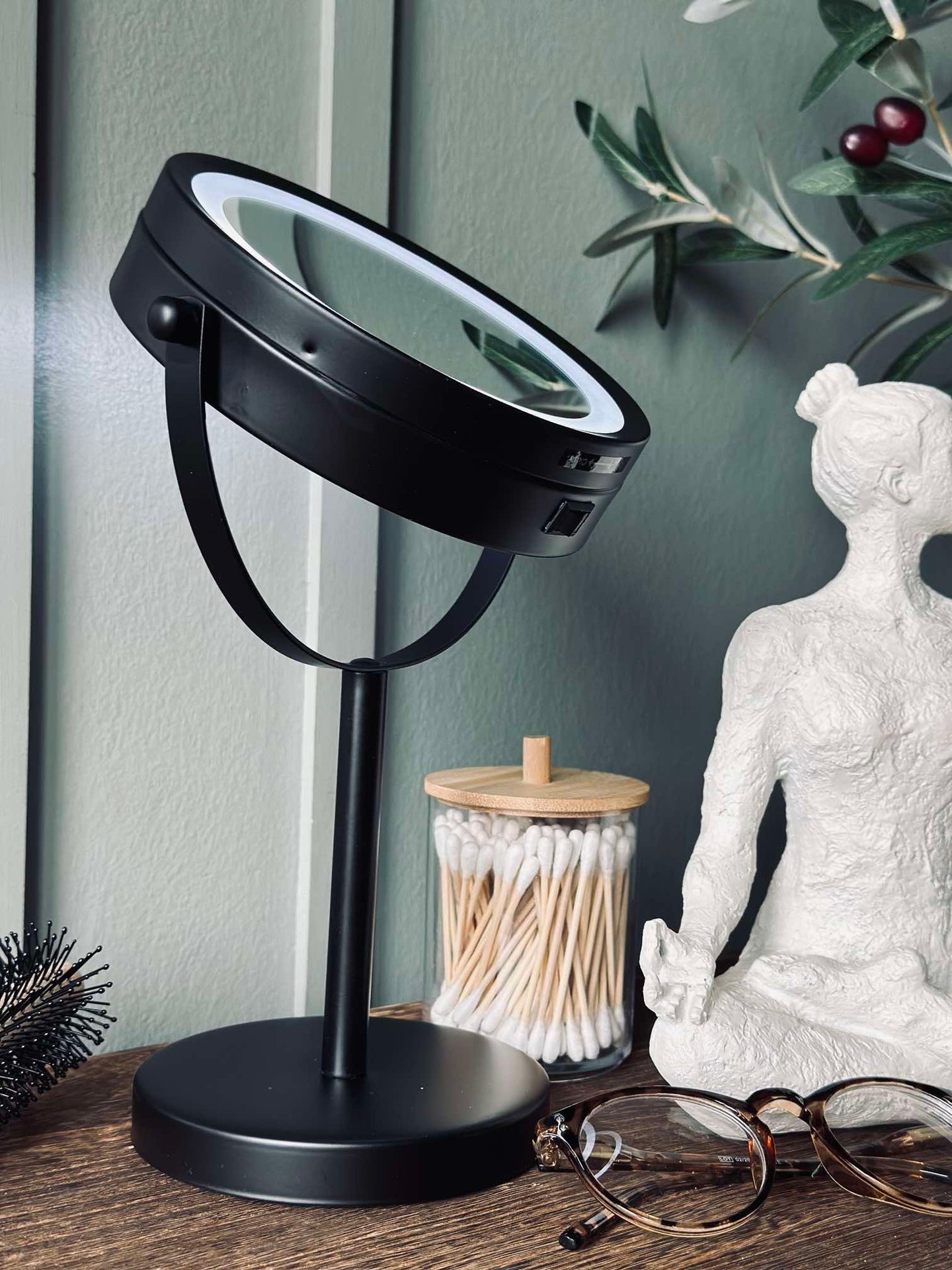 Sminkespeil med lys - Svart