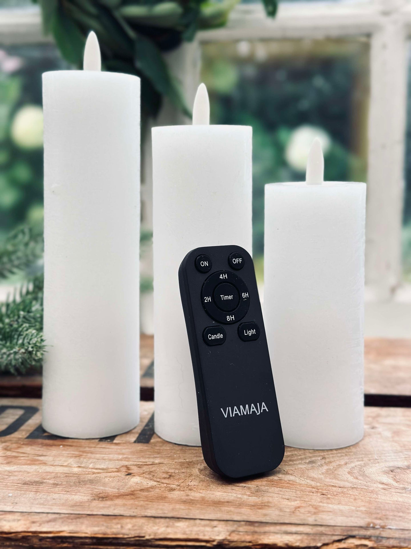 LED blokallys / Hvit – 3 stk Rustikk lys dia 5 cm