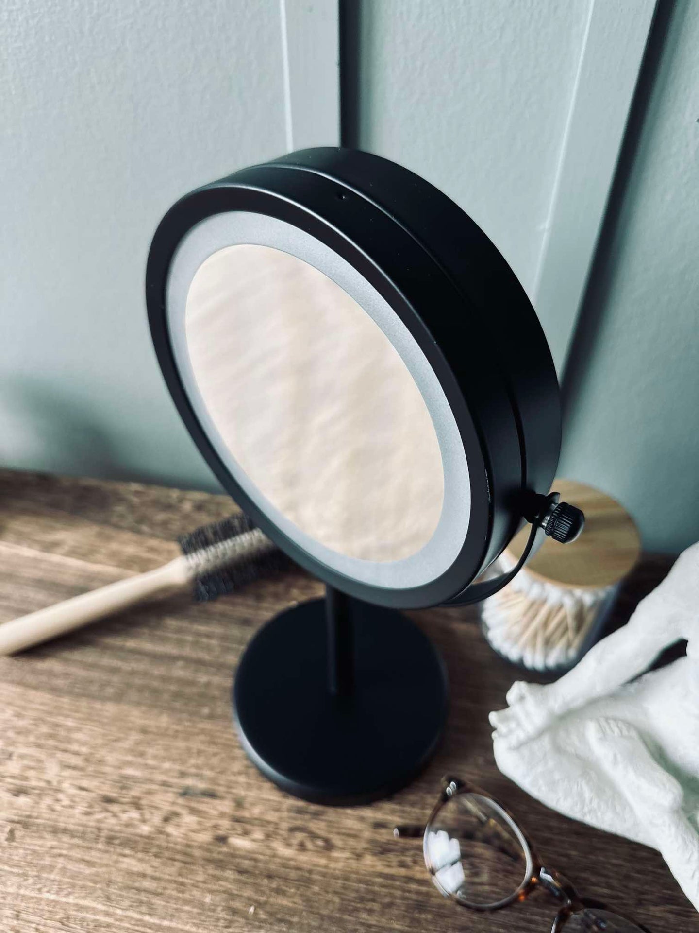 Sminkespeil med lys - Svart