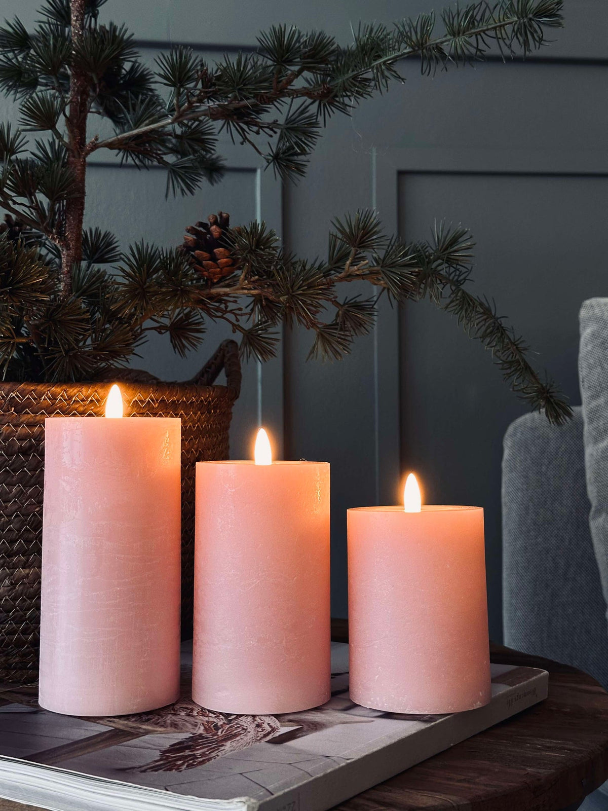 LED Bloklys / Rosa – 3 stk Rustikk lys