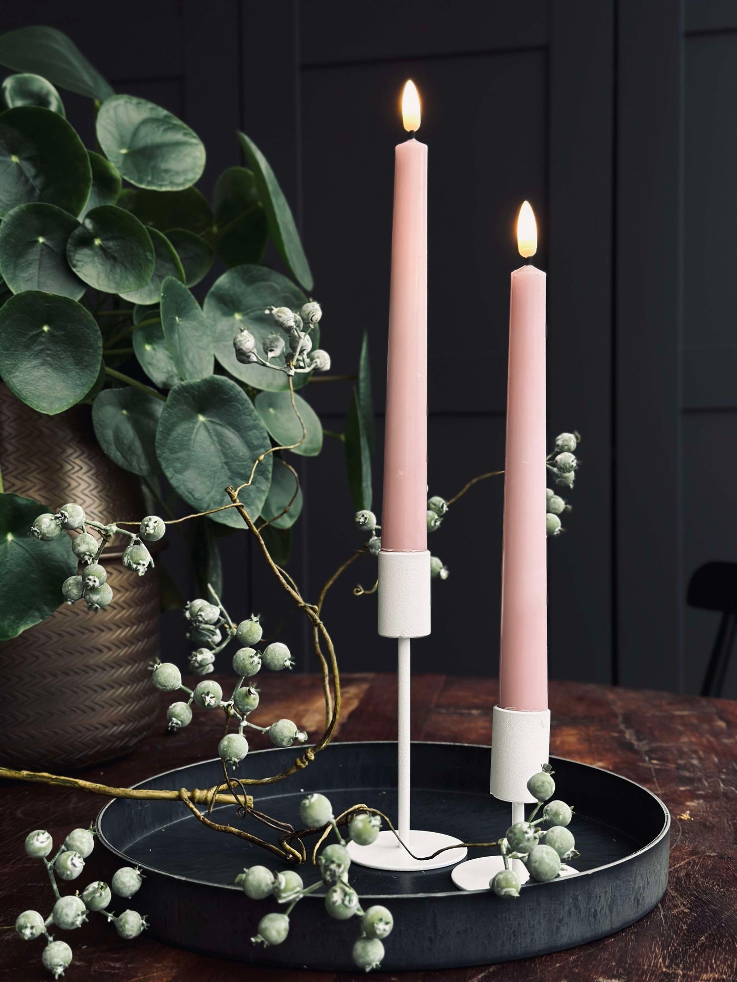 LED Kronelys Rosa - 2 stk