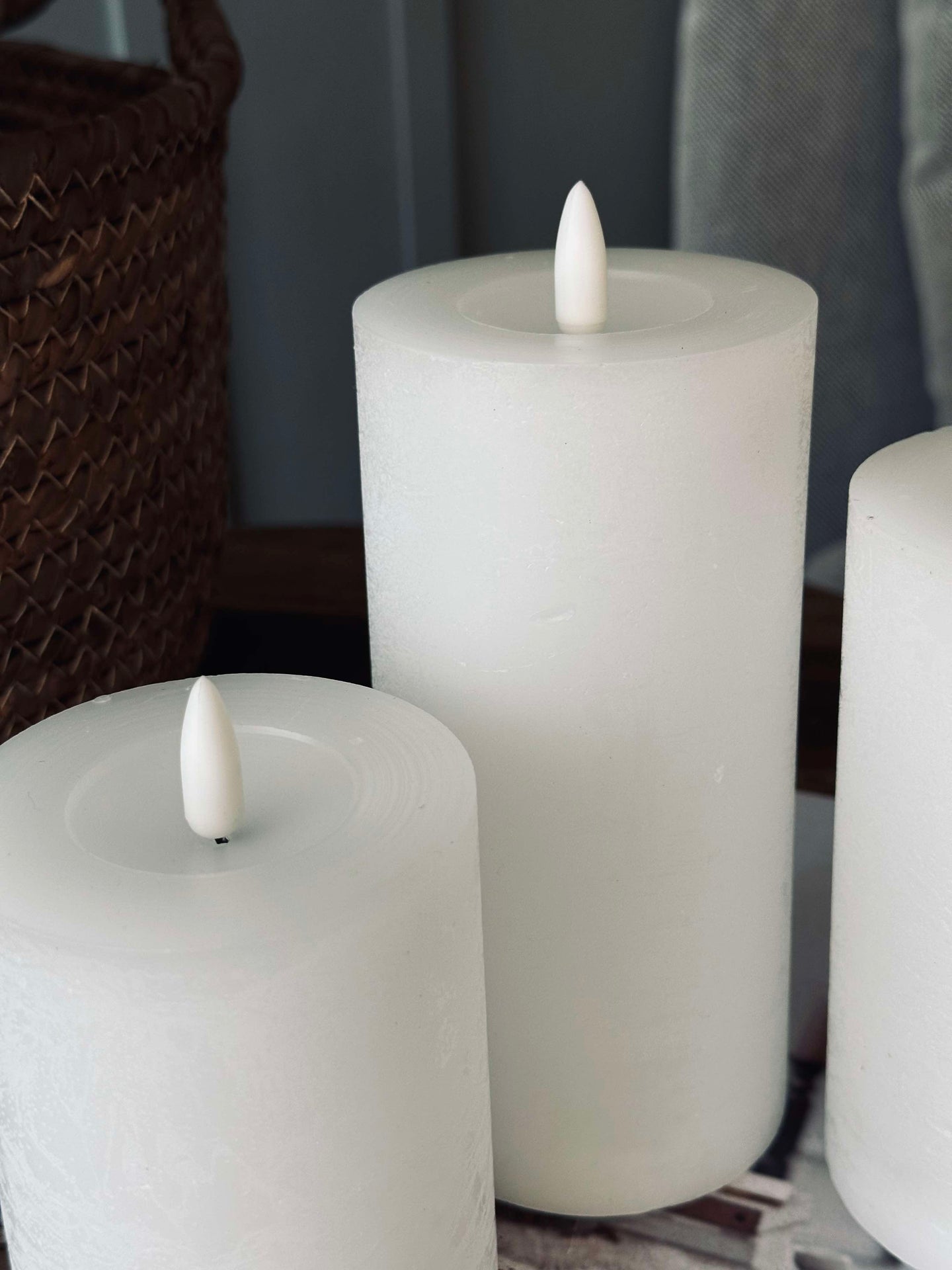 LED Bloklys / Hvit rustikk – 3 stk