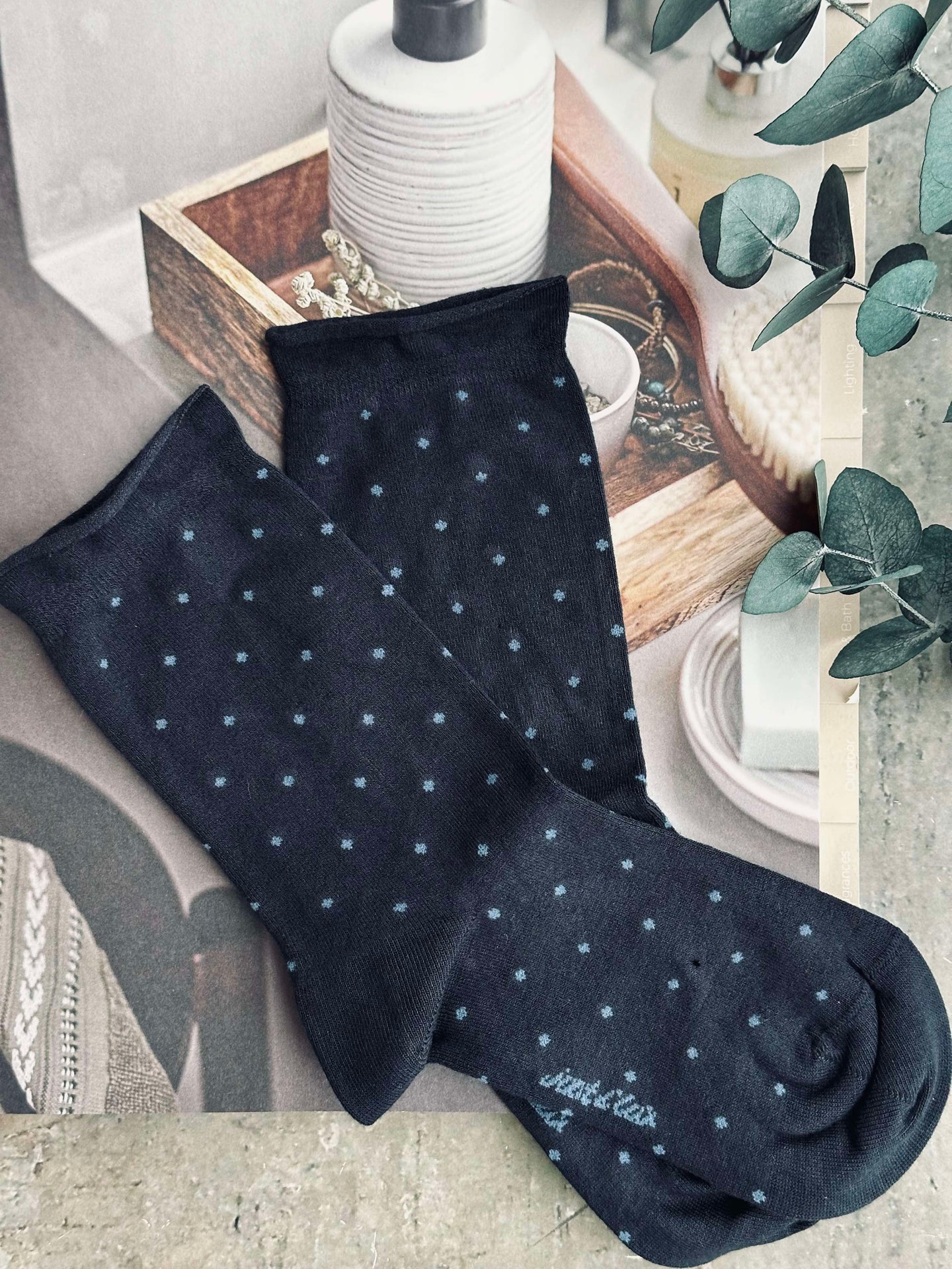 Strømper Bambus - Navy Dot