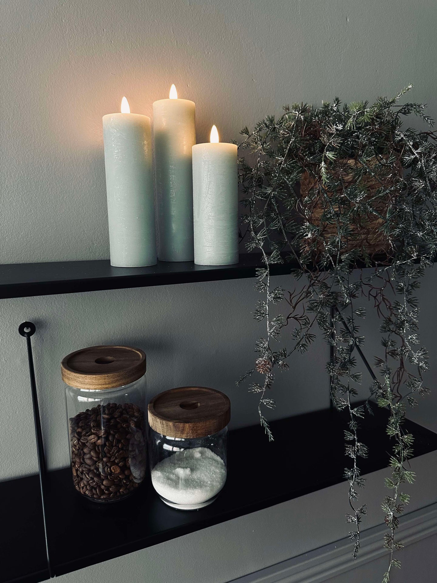LED Blokklys / Mint – 3 stk Rustikk dia 5 cm