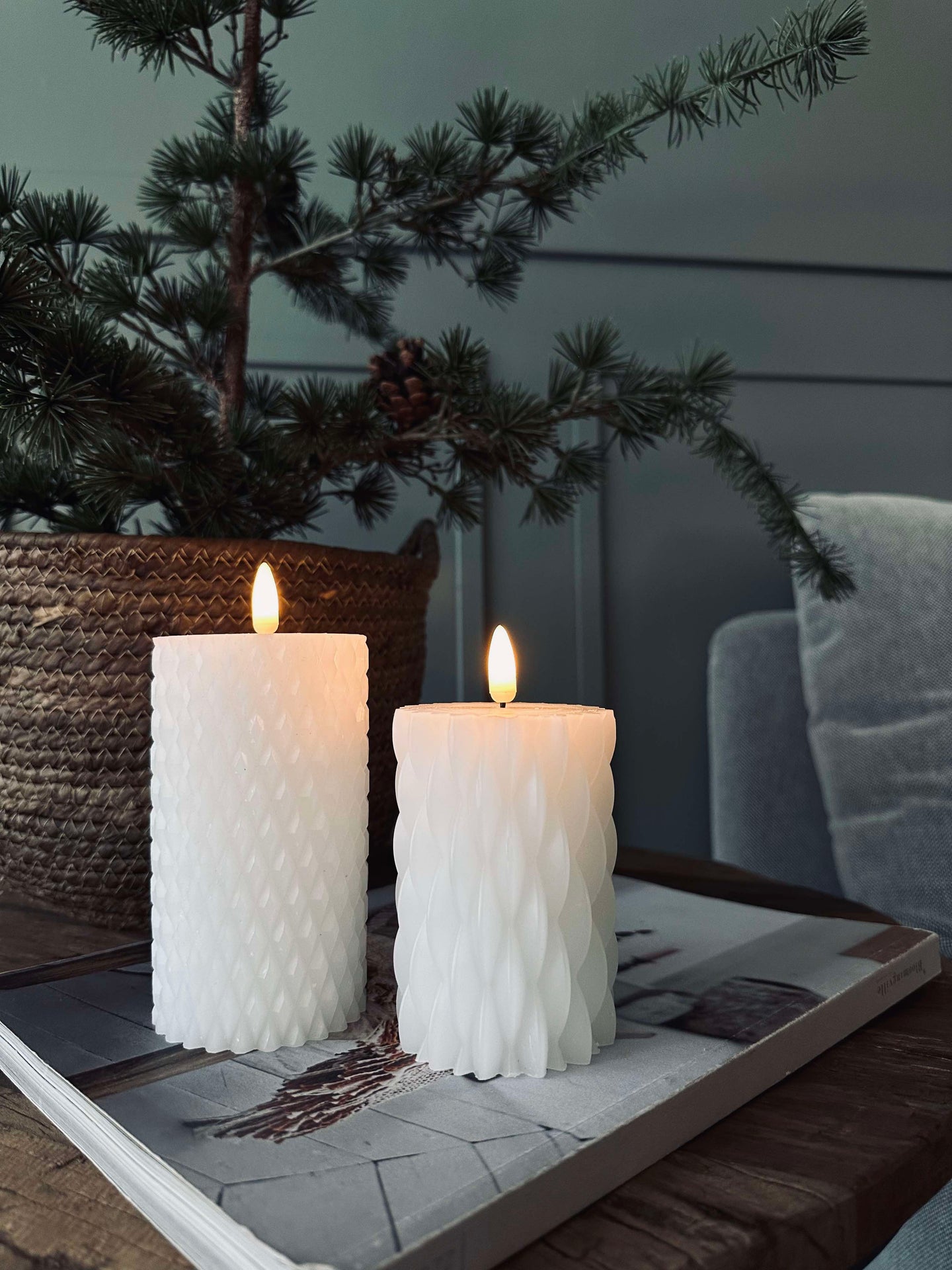 LED Bloklys / Design – 2 stk Hvit