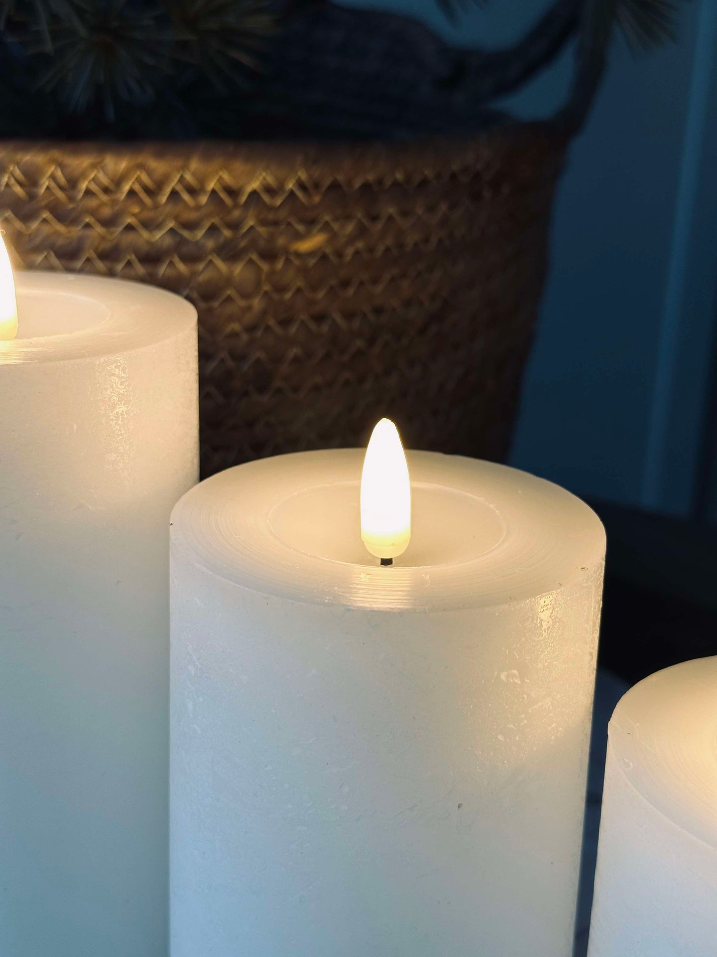 LED Bloklys / Hvit rustikk – 3 stk
