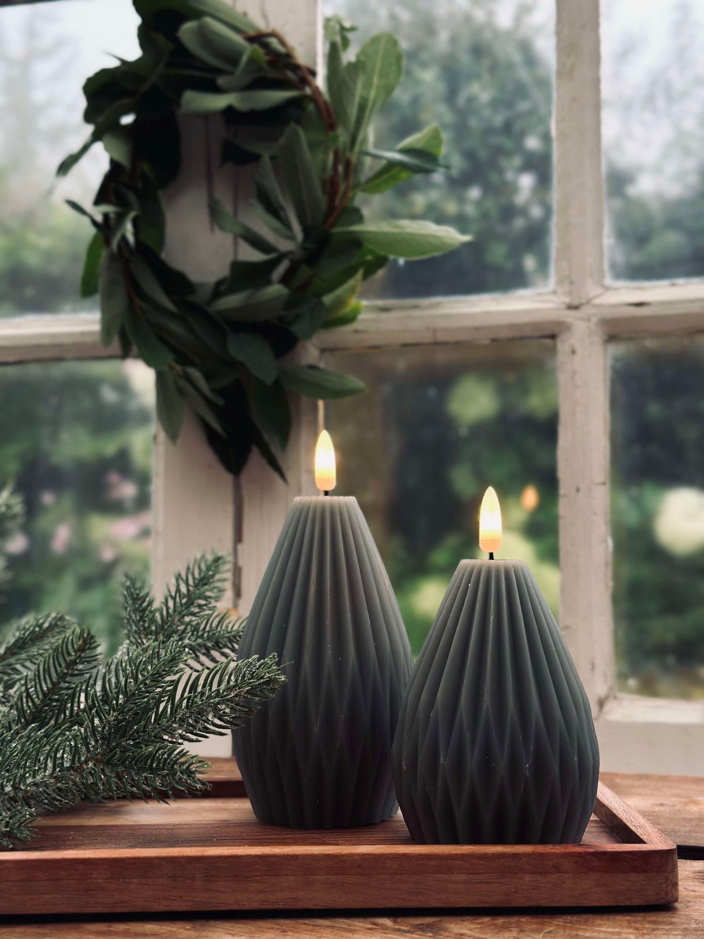LED Bloklys / Riller – 2 stk grå/grønn