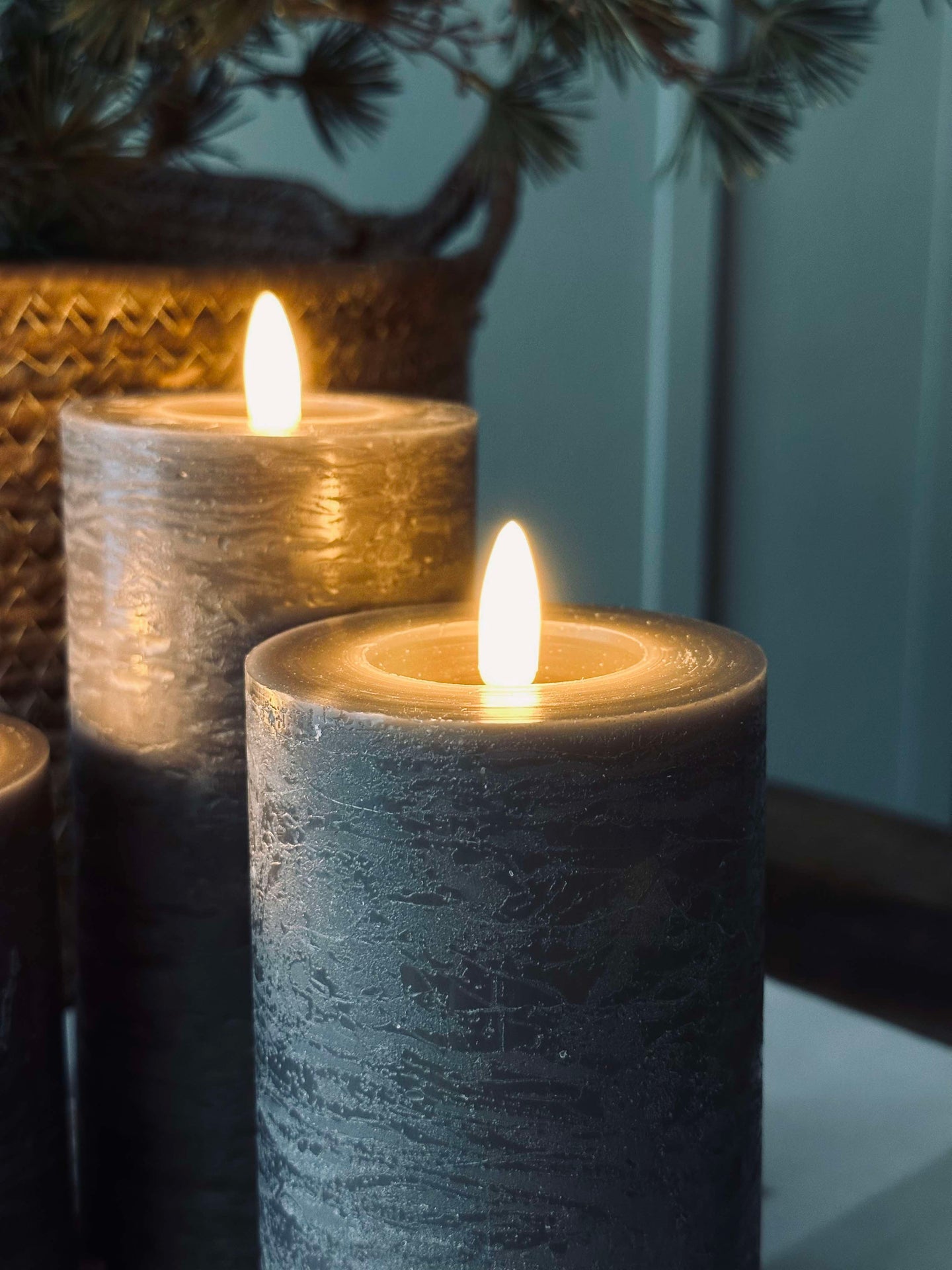 LED Bloklys / Grå – 3 stk Rustikk lys