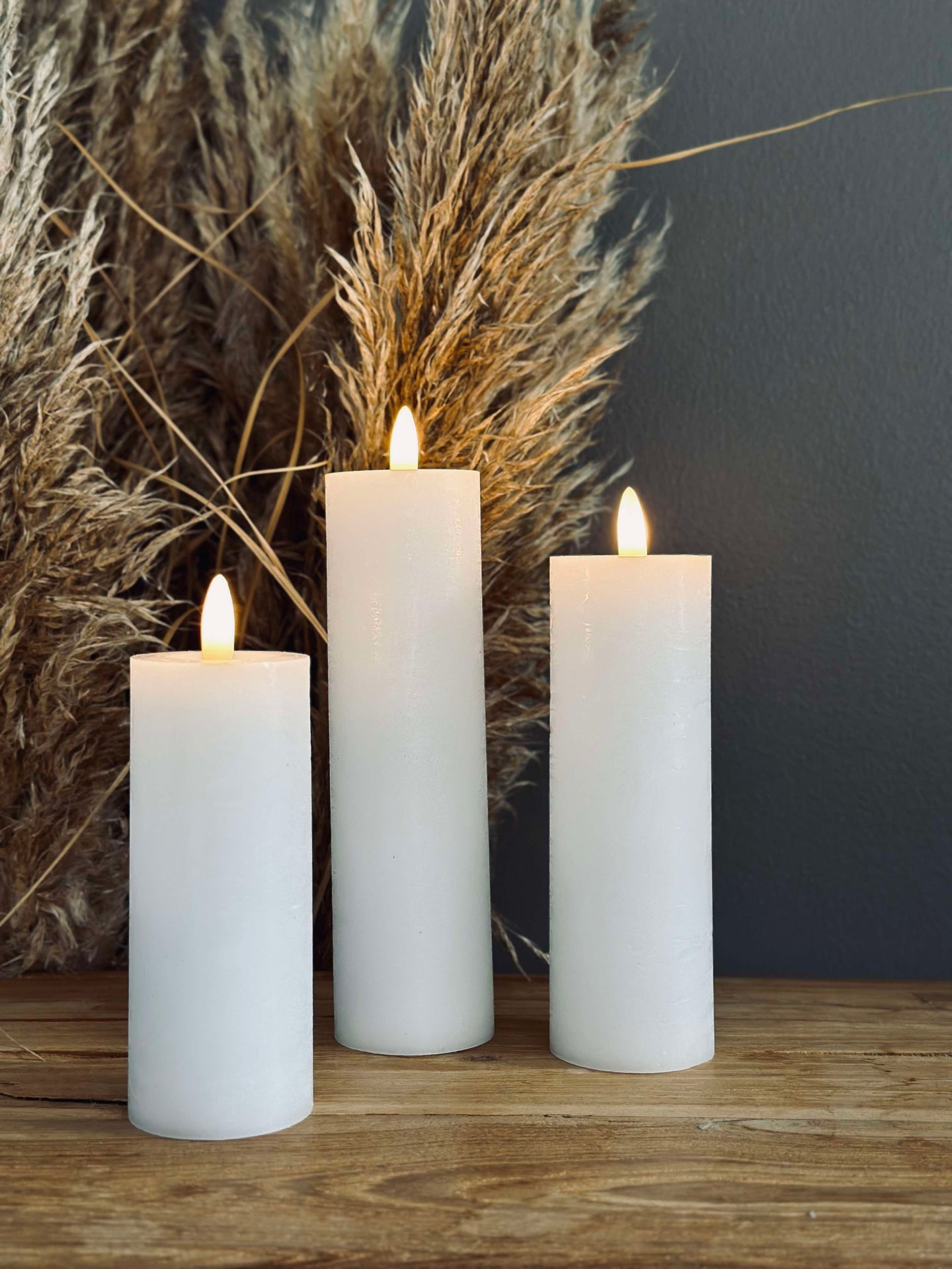 LED blokallys / Hvit – 3 stk Rustikk lys dia 5 cm