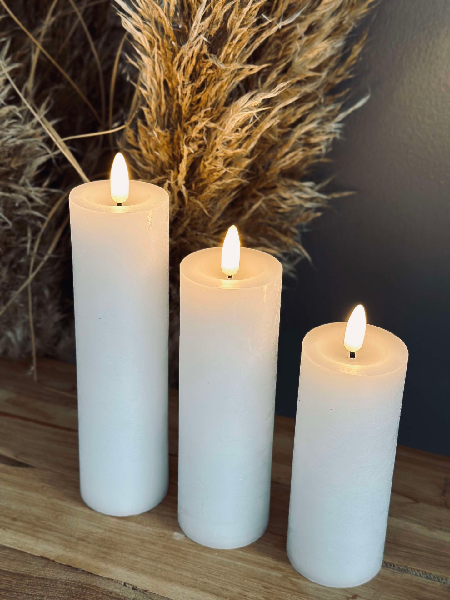 LED blokallys / Hvit – 3 stk Rustikk lys dia 5 cm