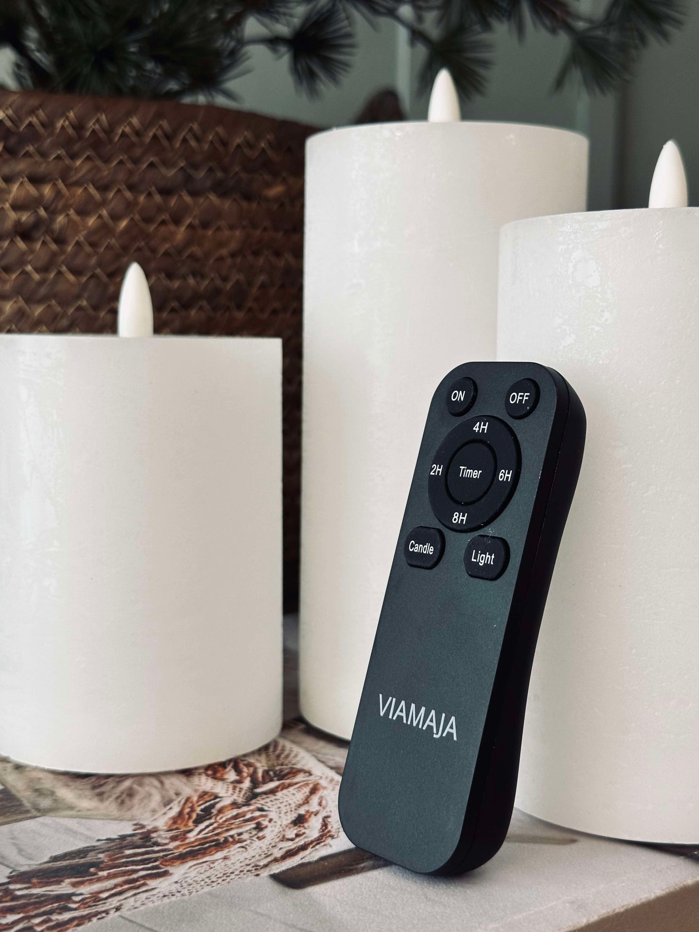 LED Bloklys / Hvit rustikk – 3 stk