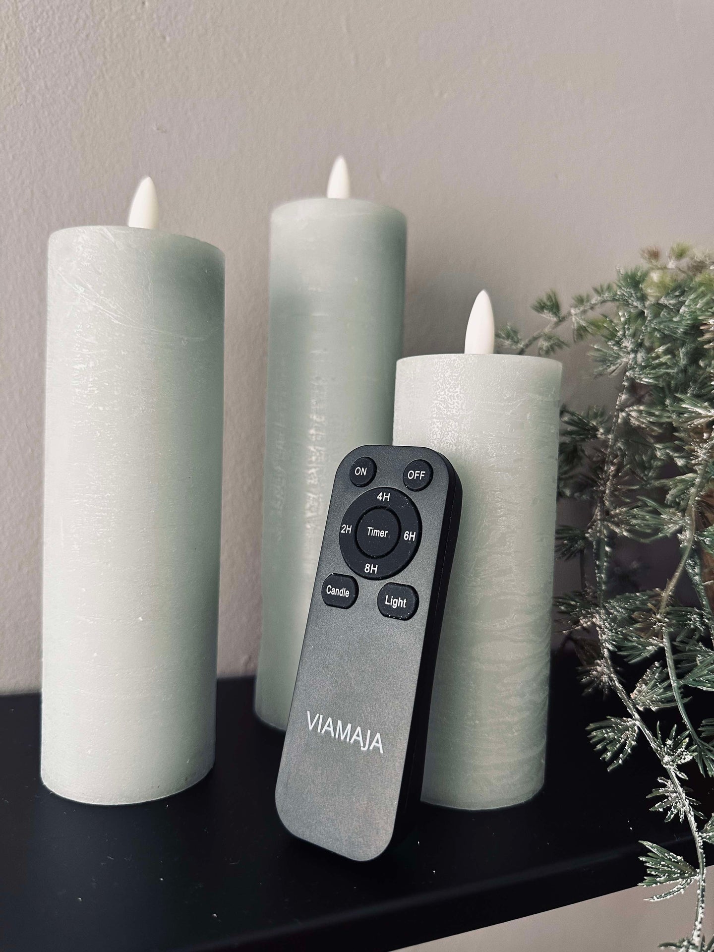 LED Blokklys / Mint – 3 stk Rustikk dia 5 cm
